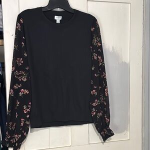 J. Crew Black and Pink Floral Long Sleeve Blouse